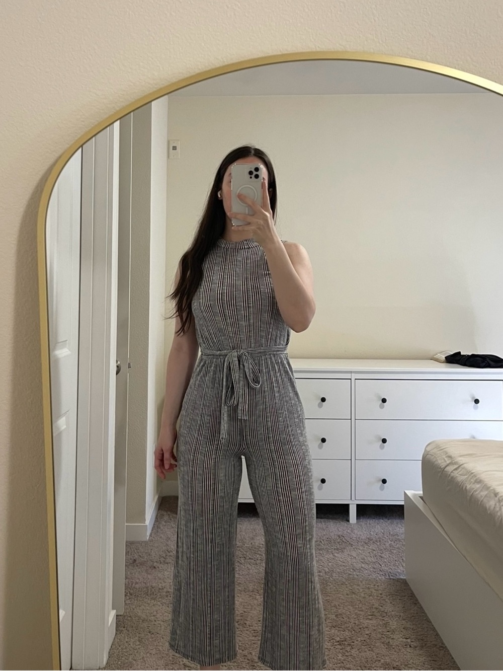 Stripped Jumpsuit with Tie Waist